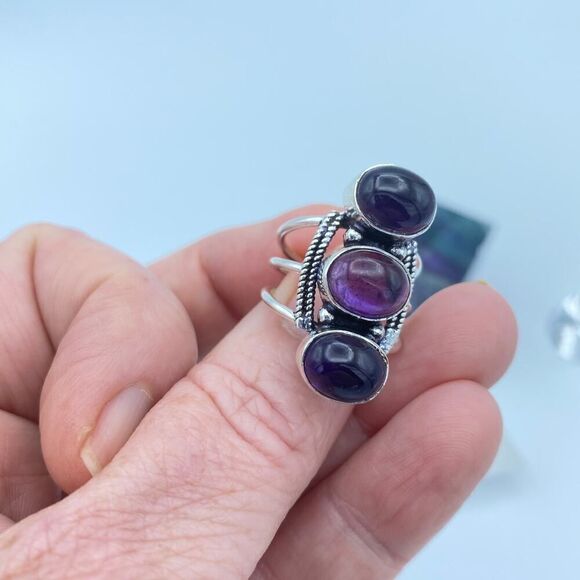 Amethyst Gemstone Sterling Silver Boho Ring Size 7.5 - Picture 4 of 6